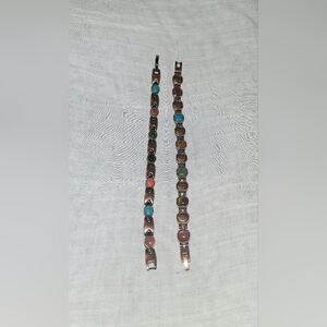 Multi-Stone Copper Magnetic Bracelet - Turquoise, Coral, Green